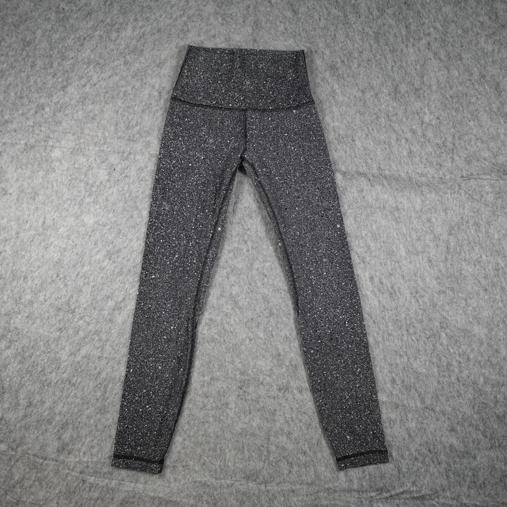 Lululemon Leggings Women 2 Black White Splatter Align High Rise 25" Yoga Gym Run